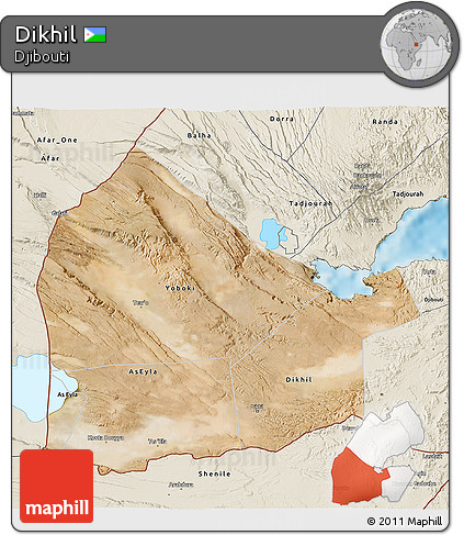 Satellite 3D Map of Dikhil, shaded relief outside