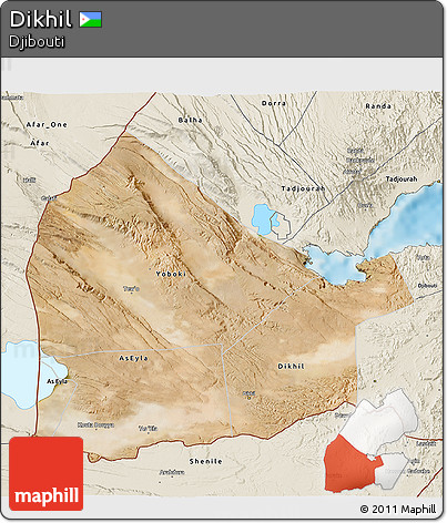 Satellite 3D Map of Dikhil, shaded relief outside