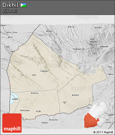 Shaded Relief 3D Map of Dikhil, desaturated