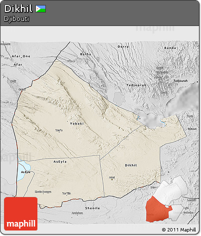 Shaded Relief 3D Map of Dikhil, desaturated
