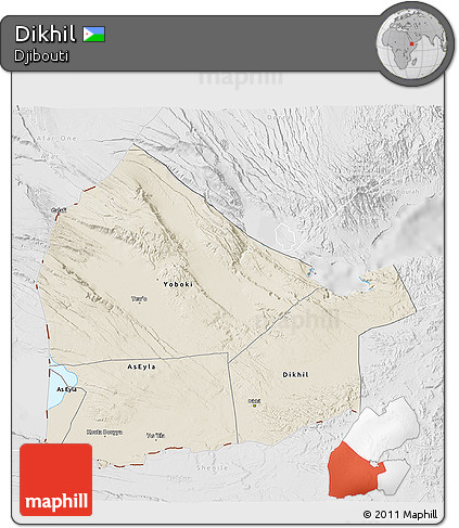 Shaded Relief 3D Map of Dikhil, lighten, desaturated