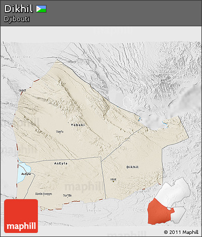 Shaded Relief 3D Map of Dikhil, lighten, desaturated