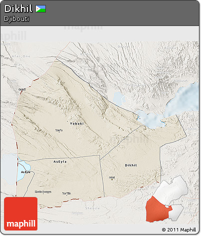 Shaded Relief 3D Map of Dikhil, lighten