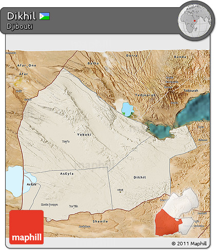 Shaded Relief 3D Map of Dikhil, satellite outside