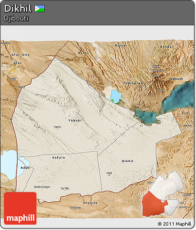 Shaded Relief 3D Map of Dikhil, satellite outside