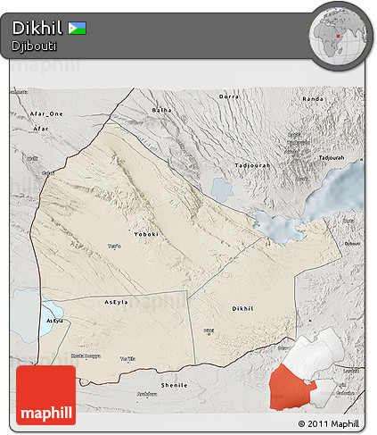 Shaded Relief 3D Map of Dikhil, semi-desaturated