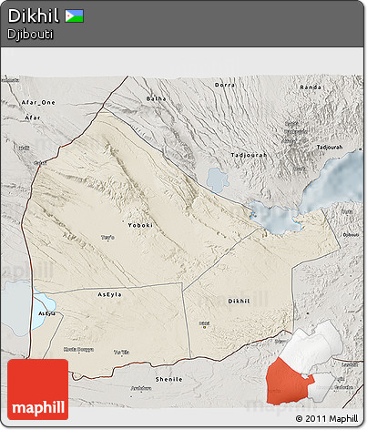 Shaded Relief 3D Map of Dikhil, semi-desaturated