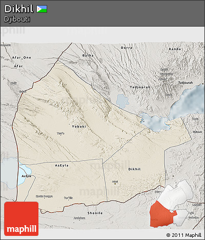 Shaded Relief 3D Map of Dikhil, semi-desaturated