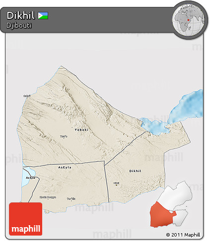 Shaded Relief 3D Map of Dikhil, single color outside