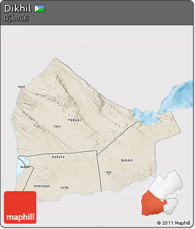 Shaded Relief 3D Map of Dikhil, single color outside