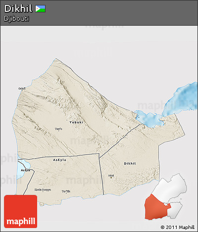 Shaded Relief 3D Map of Dikhil, single color outside