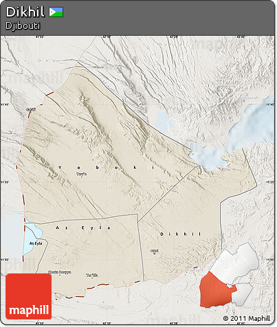 Shaded Relief Map of Dikhil, lighten