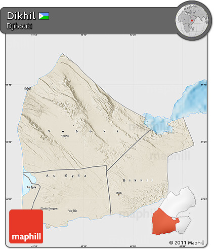 Shaded Relief Map of Dikhil, single color outside