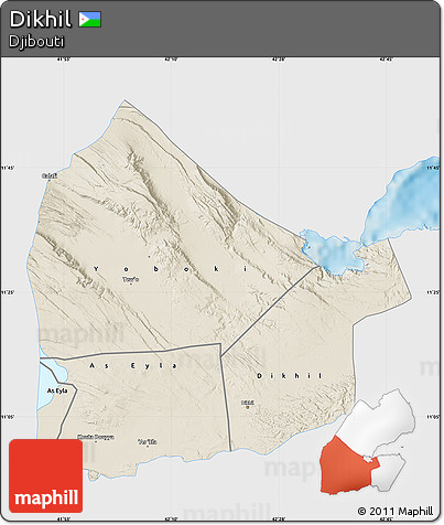 Shaded Relief Map of Dikhil, single color outside