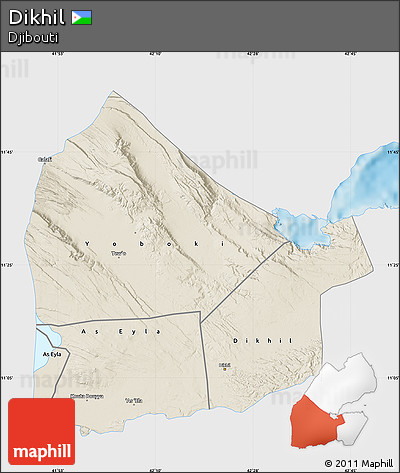 Shaded Relief Map of Dikhil, single color outside