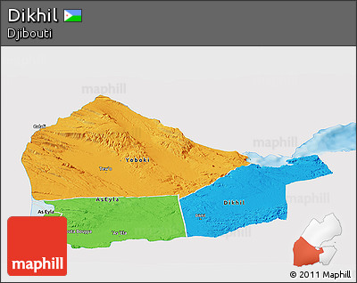 Political Panoramic Map of Dikhil, single color outside