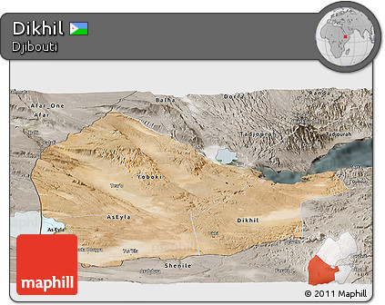 Satellite Panoramic Map of Dikhil, semi-desaturated