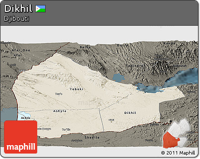 Shaded Relief Panoramic Map of Dikhil, darken