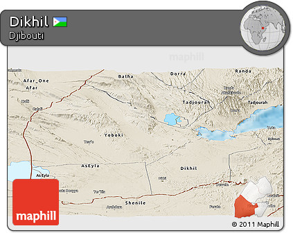 Shaded Relief Panoramic Map of Dikhil