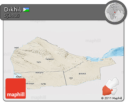 Shaded Relief Panoramic Map of Dikhil, single color outside
