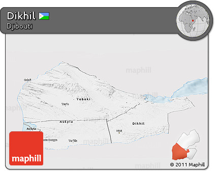 Silver Style Panoramic Map of Dikhil, single color outside