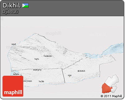 Silver Style Panoramic Map of Dikhil, single color outside