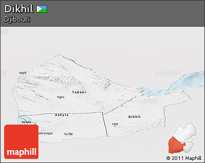 Silver Style Panoramic Map of Dikhil, single color outside