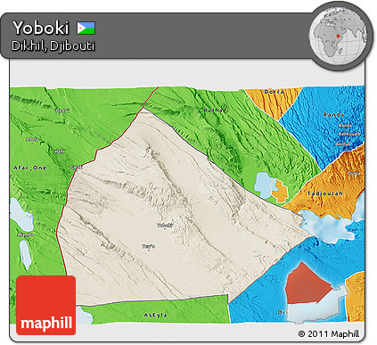 Shaded Relief 3D Map of Yoboki, political outside