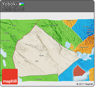Shaded Relief 3D Map of Yoboki, political outside