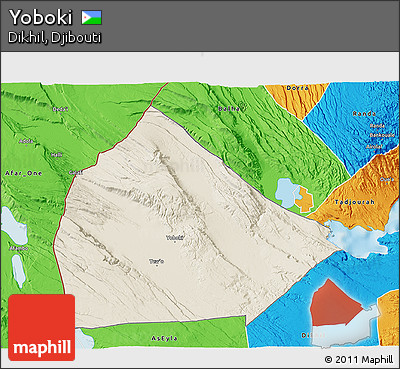 Shaded Relief 3D Map of Yoboki, political outside