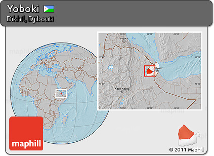 Gray Location Map of Yoboki, highlighted country, hill shading