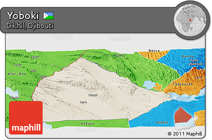 Shaded Relief Panoramic Map of Yoboki, political outside
