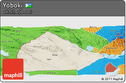 Shaded Relief Panoramic Map of Yoboki, political outside
