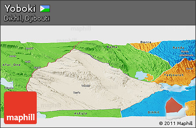 Shaded Relief Panoramic Map of Yoboki, political outside