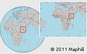 Gray Location Map of Djibouti, within the entire continent