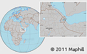 Gray Location Map of Djibouti, hill shading inside