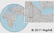 Gray Location Map of Djibouti, hill shading outside