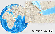 Gray Location Map of Djibouti, shaded relief outside