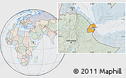 Political Location Map of Djibouti, lighten, semi-desaturated