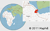 Savanna Style Location Map of Djibouti, highlighted continent