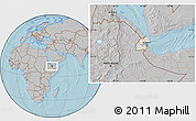 Shaded Relief Location Map of Djibouti, gray outside, hill shading