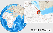 Shaded Relief Location Map of Djibouti, highlighted continent