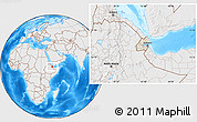 Shaded Relief Location Map of Djibouti, lighten, desaturated, land only
