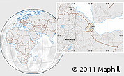 Shaded Relief Location Map of Djibouti, lighten, desaturated