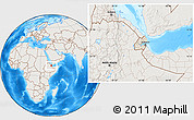 Shaded Relief Location Map of Djibouti, lighten, land only