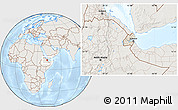 Shaded Relief Location Map of Djibouti, lighten