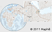 Shaded Relief Location Map of Djibouti, lighten, semi-desaturated