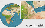 Shaded Relief Location Map of Djibouti, satellite outside