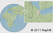 Shaded Relief Location Map of Djibouti, savanna style outside, hill shading