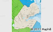 Shaded Relief Map of Djibouti, political shades outside, shaded relief sea
